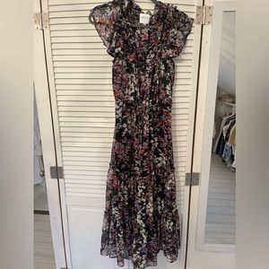 MISA Los Angelos black floral midi dress - size S